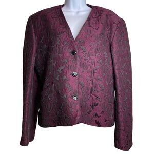 Carla Carini Womens Purple Black Floral Wool Blend Blazer‎ Sz 8 Old Money Italy
